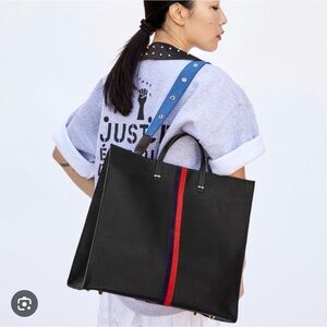 Clare V Simple Tote Black Leather with Braided Strap included